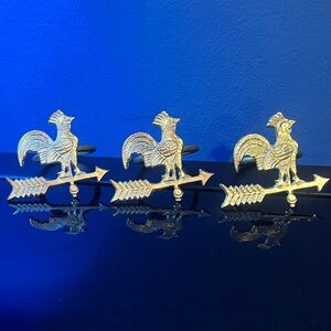 3 Brass Weathervane Rooster Napkin Rings / Holders